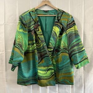 Vintage 90s Womens 24W Plus Green Gold Marble Power‎ Jacket Rock Glam Punk